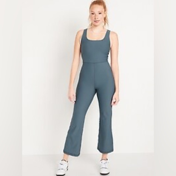 NWT Old Navy sleeveless power soft flared active jumpsuit ocean shale blue - Picture 4 of 8